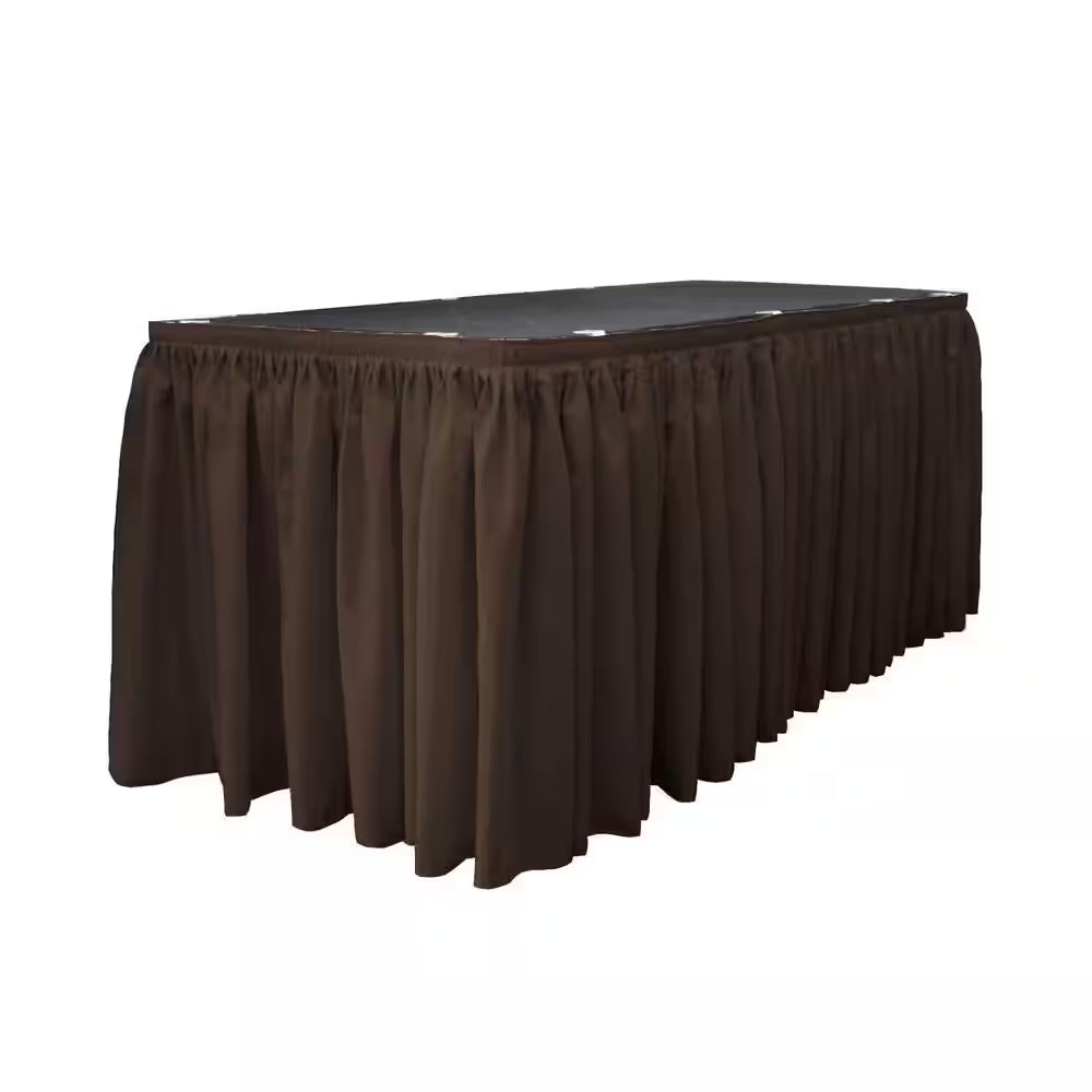 14 Ft. X 29 In. Long Brown Polyester Poplin Table Skirt with 10 L-Clips